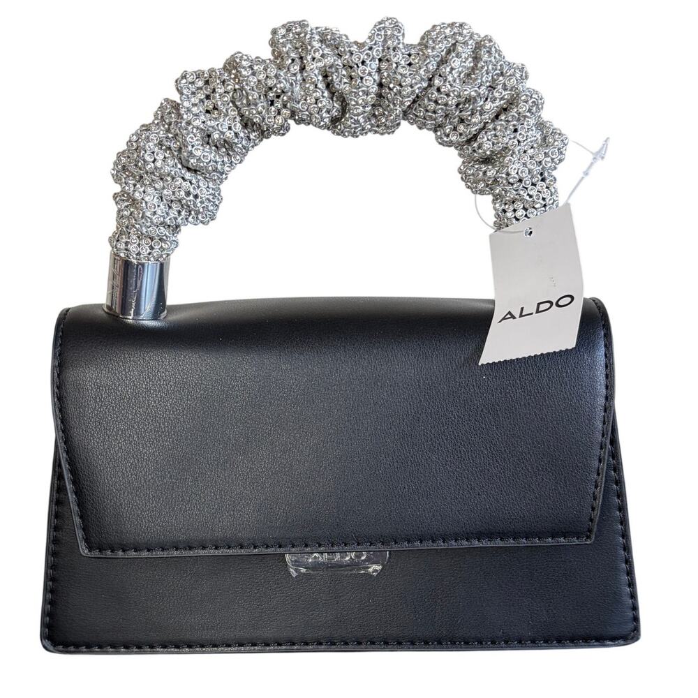 Aldo Adoria Square Mini Handbag Black Purse Gemstone Handle Elegant Sparkle NWT